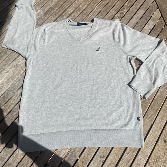 Nautica Mens Pullover Sweater Gray Heathered V Neck Long Sleeve L - Picture 6 of 7